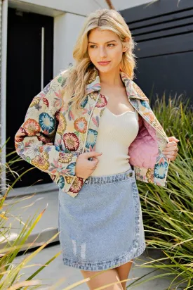 Retro Floral Printed Cropped Jacket