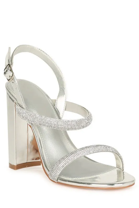 Rhinestone Chunky Heel Sandals