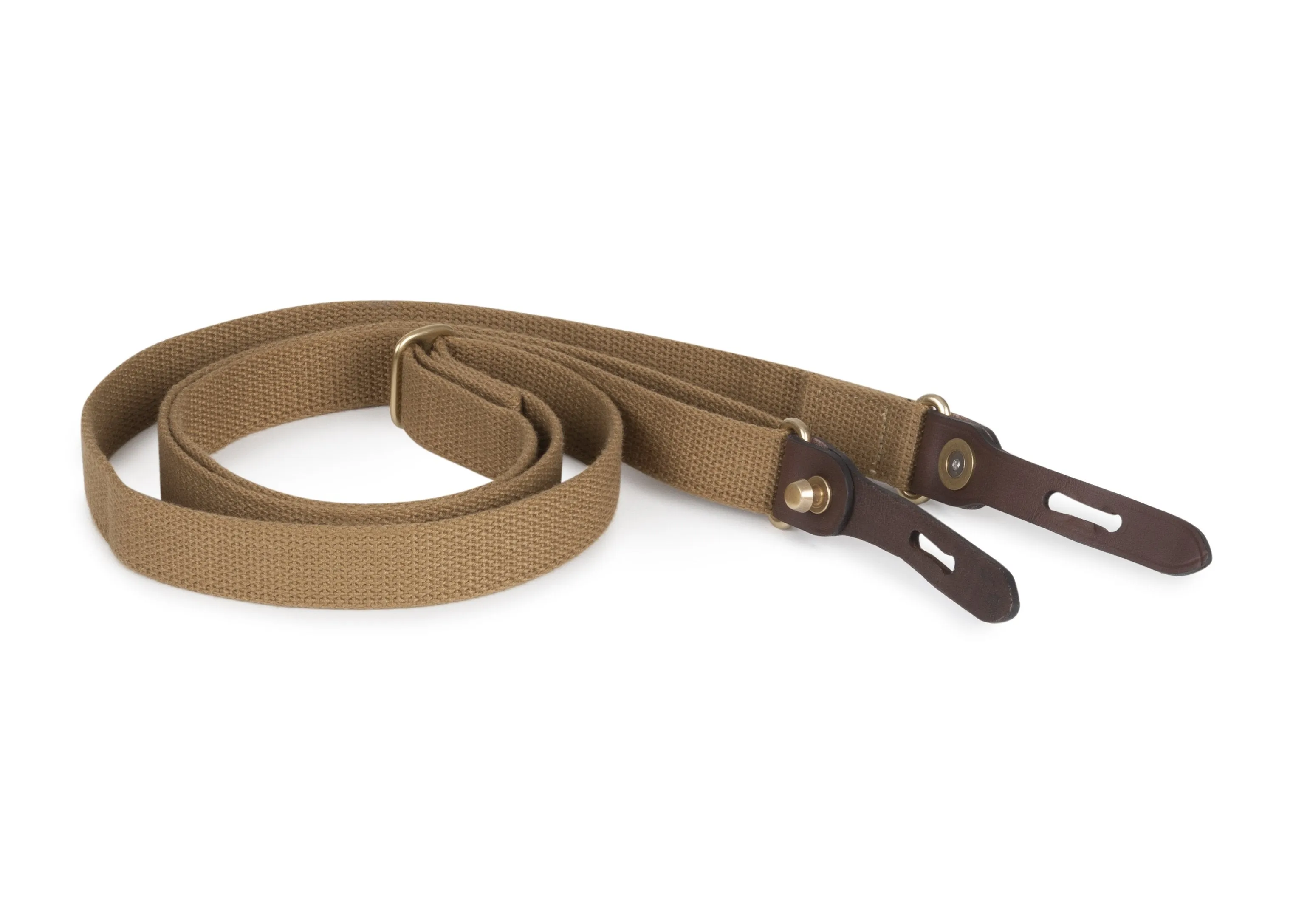 Shoulder Slings - Galbin (Khaki Webbing / Chocolate Leather / Brass)