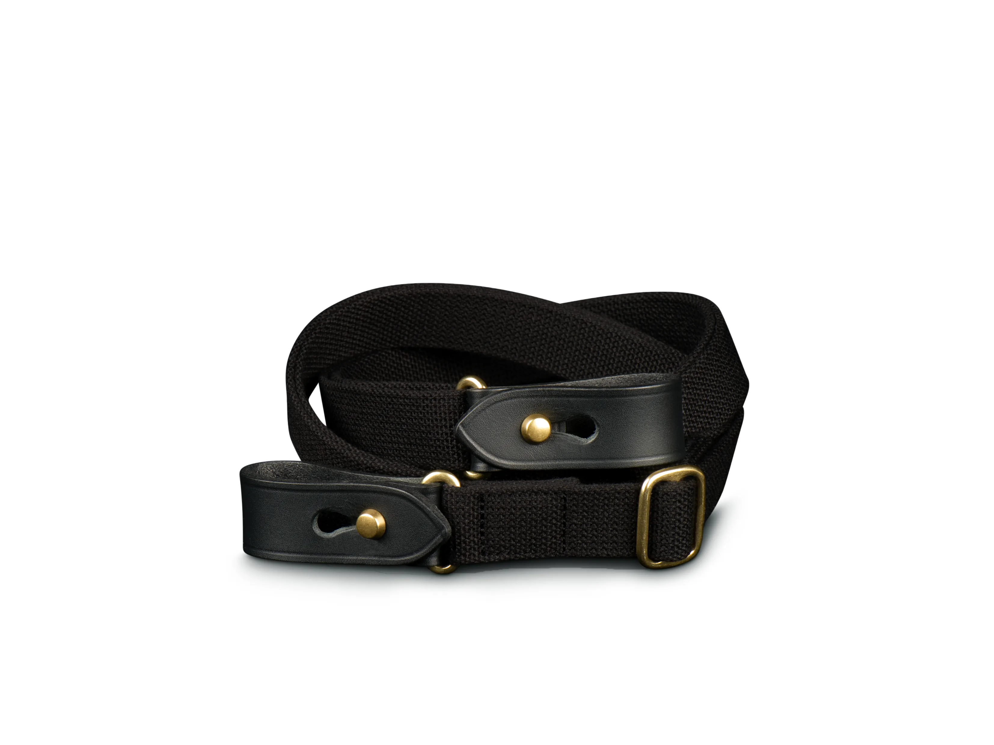 Shoulder Slings - Stowaway (Black Webbing / Black Leather / Brass)