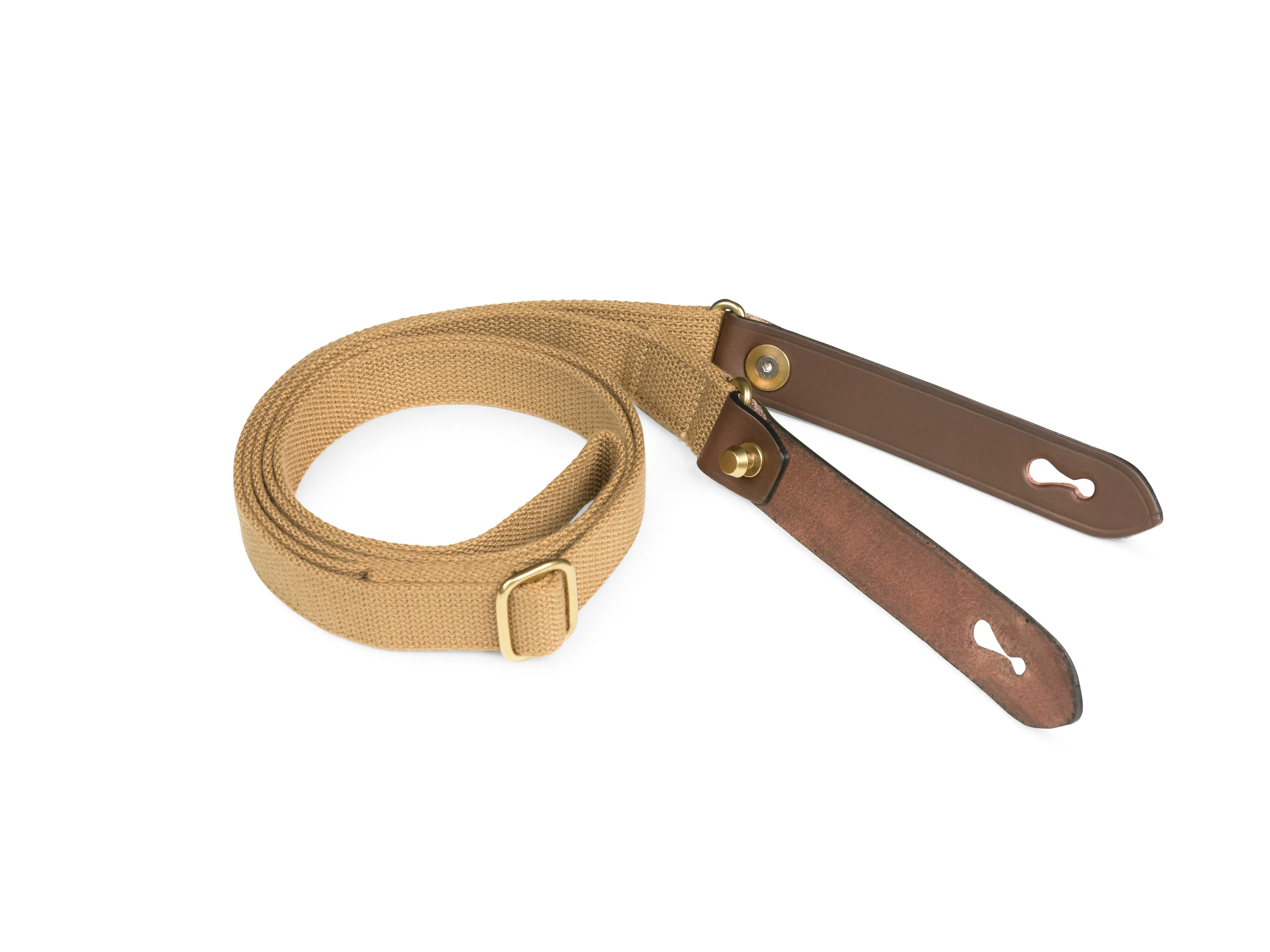 Shoulder Slings - Stowaway (Khaki Webbing / Chocolate Leather / Brass)