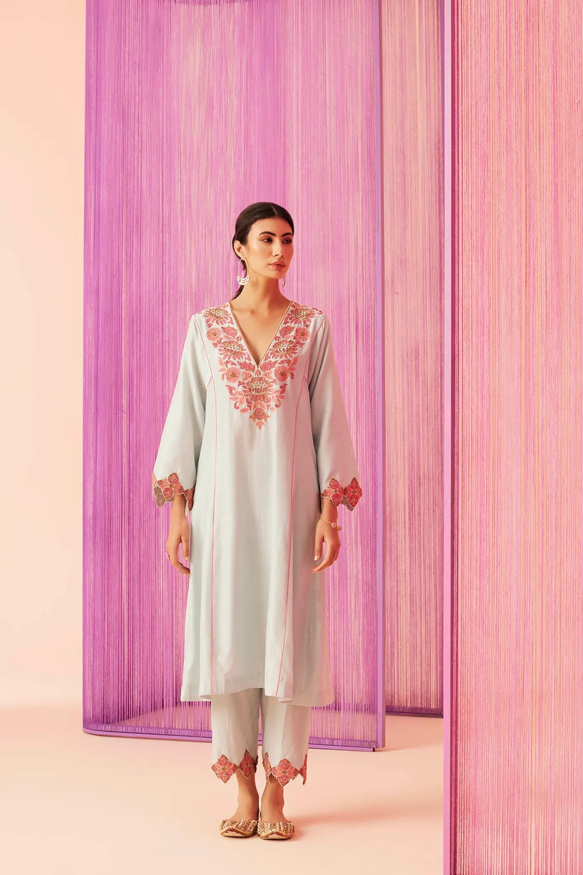 Summer Blooms V-Neck Kurta Set