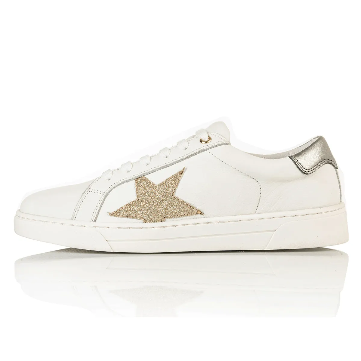 Superstella Wide Fit Trainers - Gold & Silver Leather