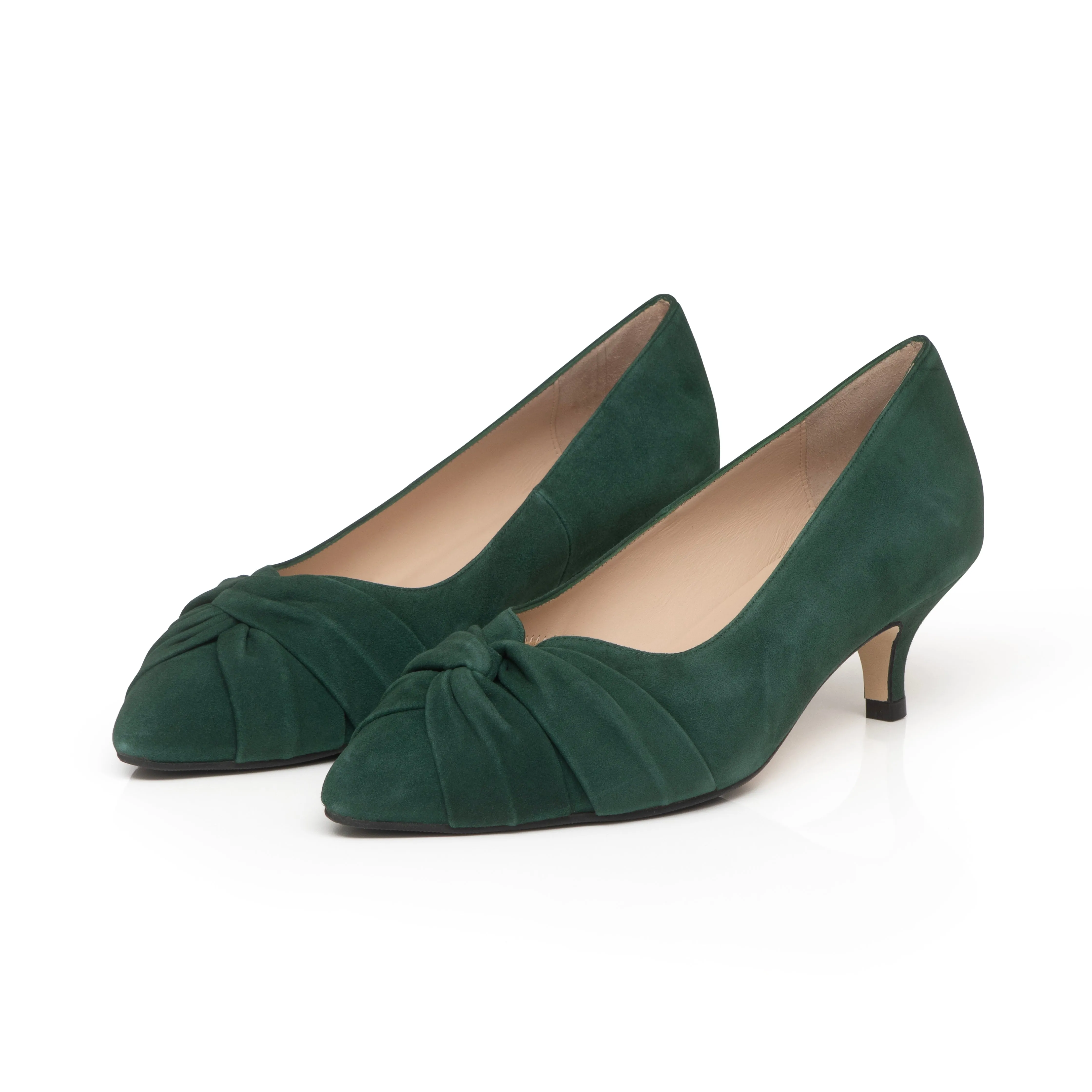 Tandi Extra-Wide Fit Kitten Heels - Dark Green Suede