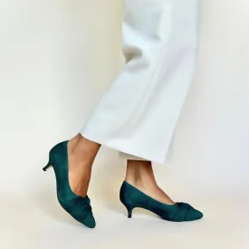 Tandi Extra-Wide Fit Kitten Heels - Dark Green Suede