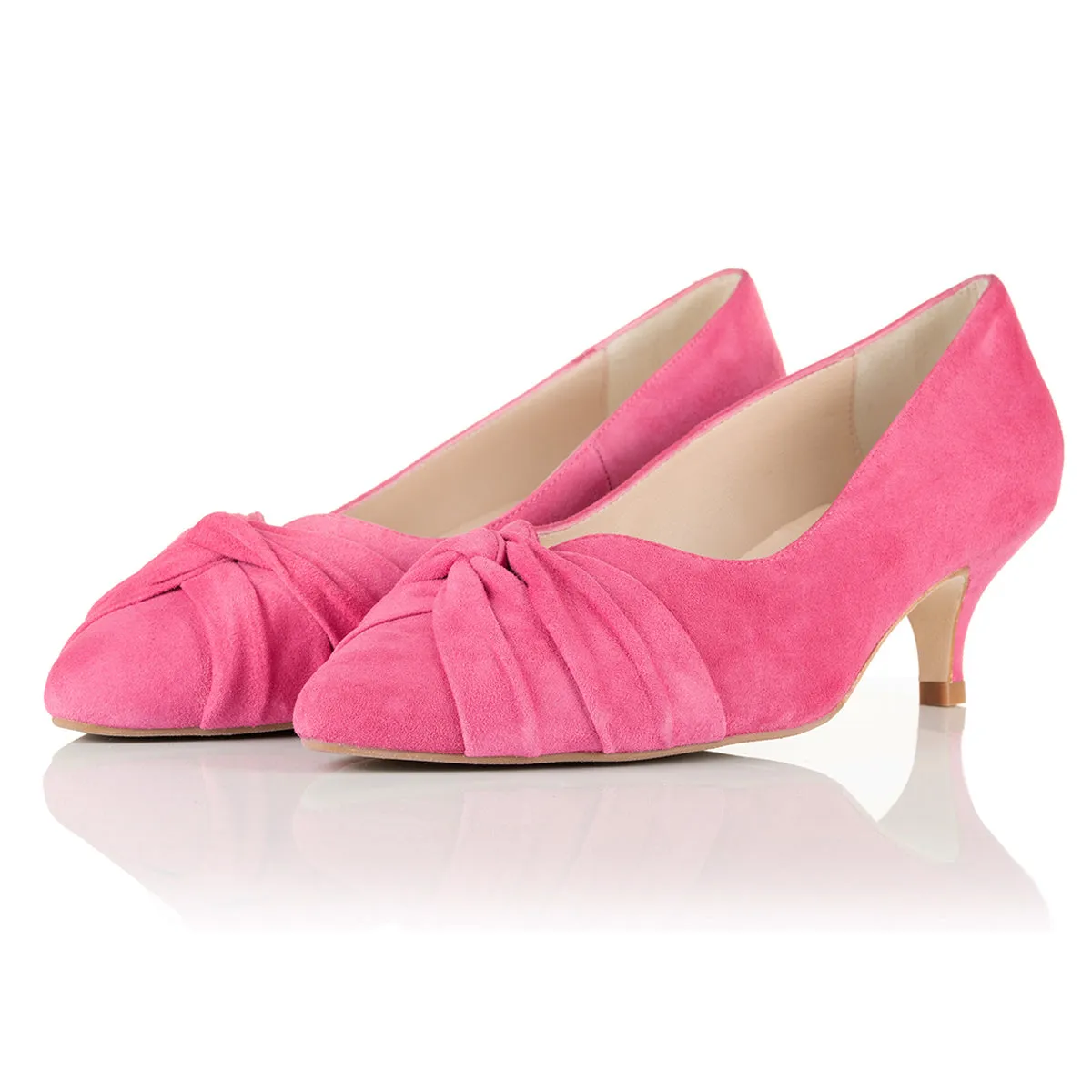 Tandi Extra-Wide Fit Kitten Heels - Fuchsia Pink Suede