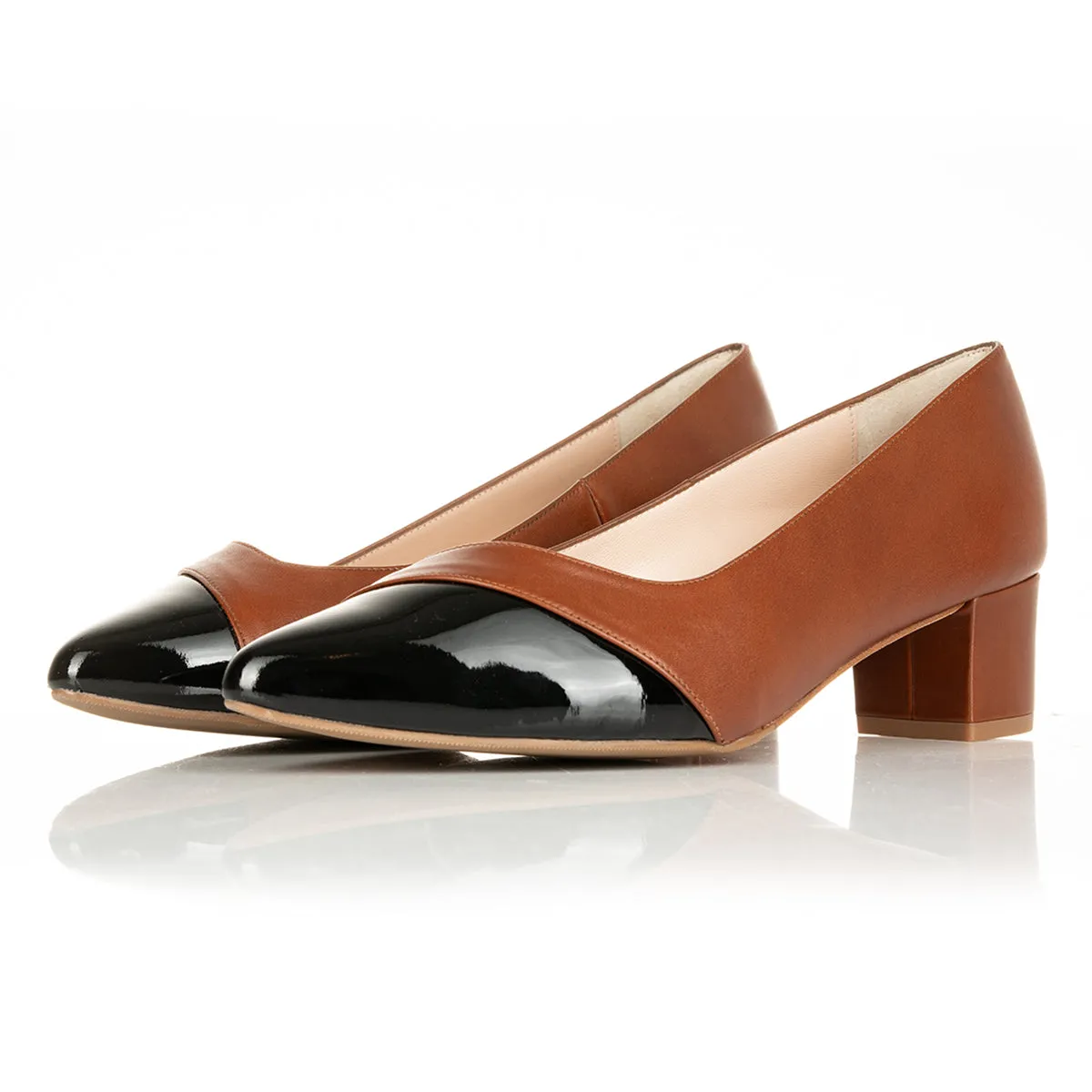 Tula Extra-Wide Fit Court - Cognac & Black Leather