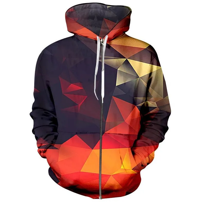 Unisex 3D Geometric Shapes Zip-Up Hoodie