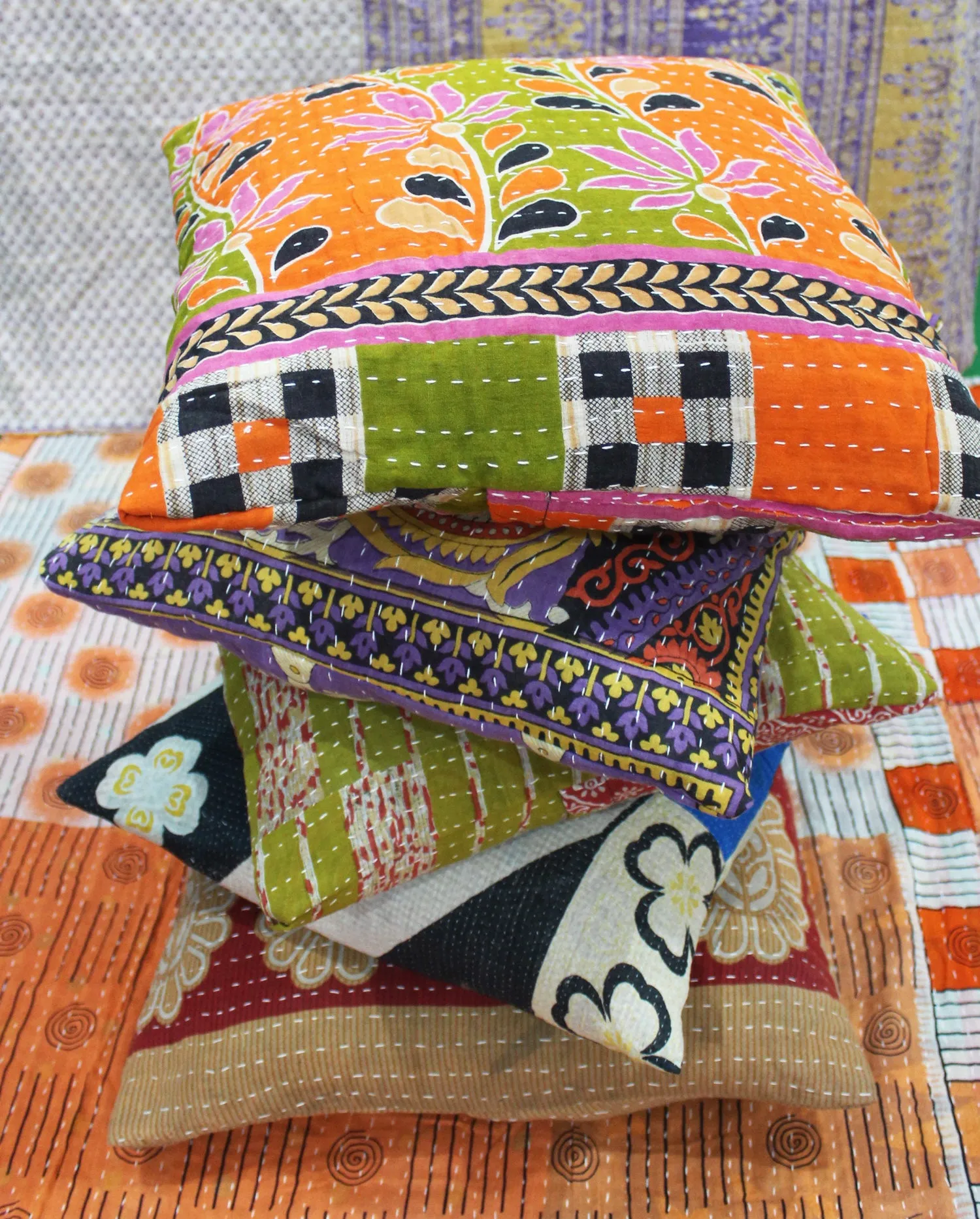 Vintage Bohemian Kantha Cushion Covers Pillow case , Sham Handmade Cushion cover Throw Pillow