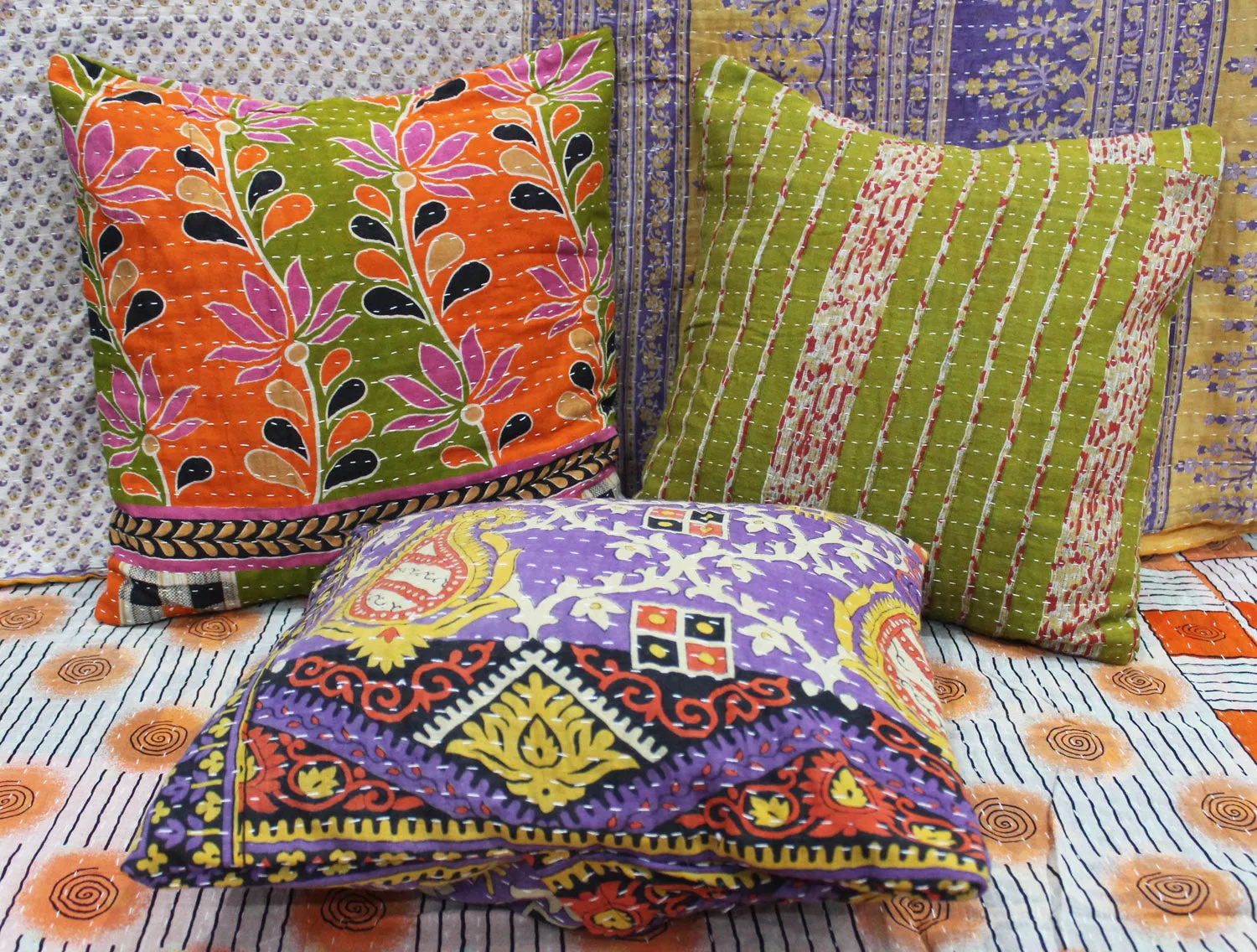 Vintage Bohemian Kantha Cushion Covers Pillow case , Sham Handmade Cushion cover Throw Pillow