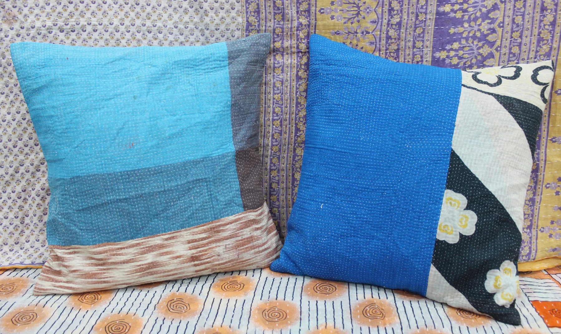 Vintage Bohemian Kantha Cushion Covers Pillow case , Sham Handmade Cushion cover Throw Pillow