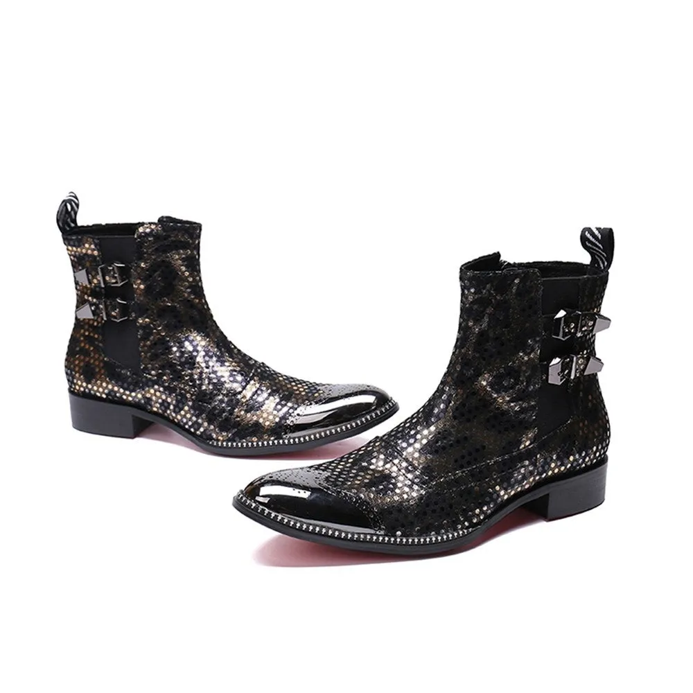 Wing Tip Zip Belt Pointed Men Boots