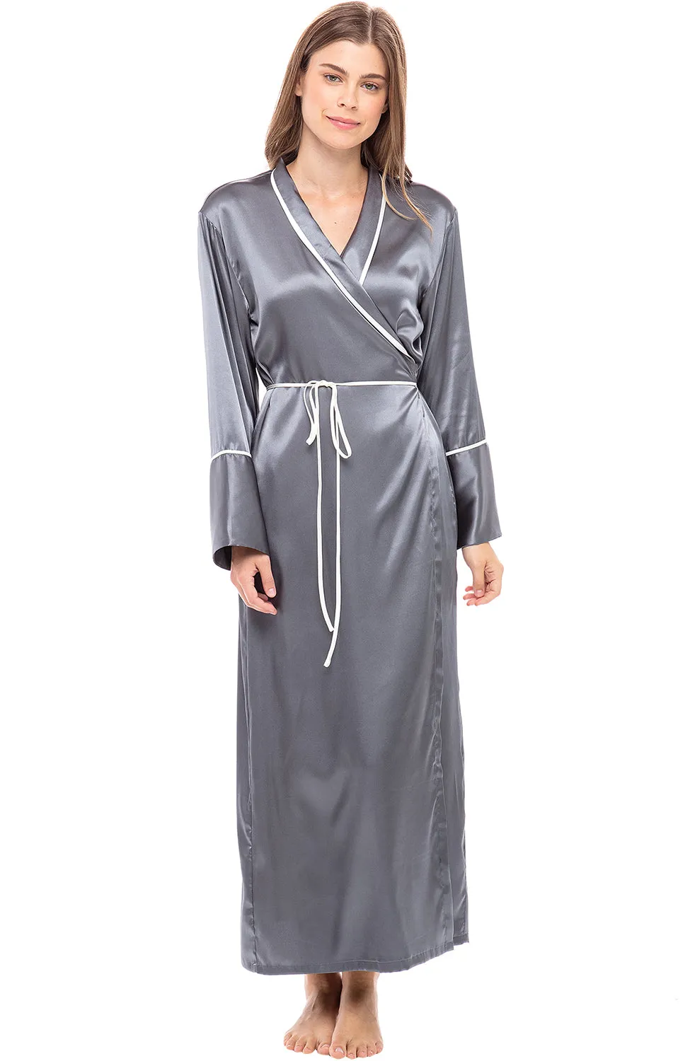 Women's Classic Waist Tie Satin Lounge Robe with Pockets