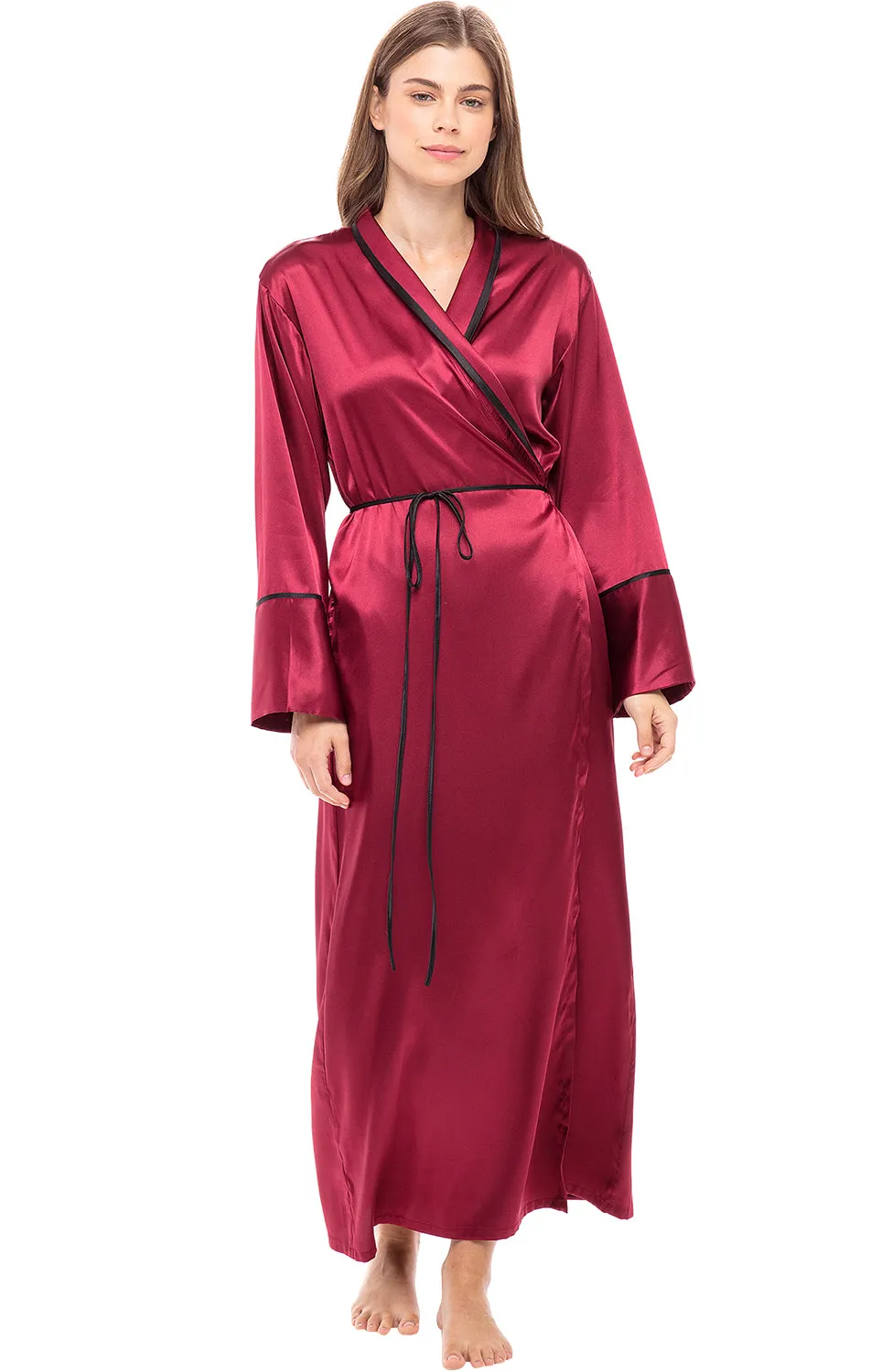 Women's Classic Waist Tie Satin Lounge Robe with Pockets