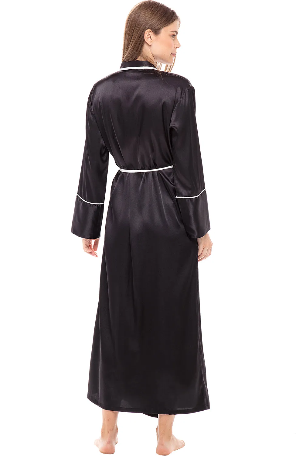 Women's Classic Waist Tie Satin Lounge Robe with Pockets