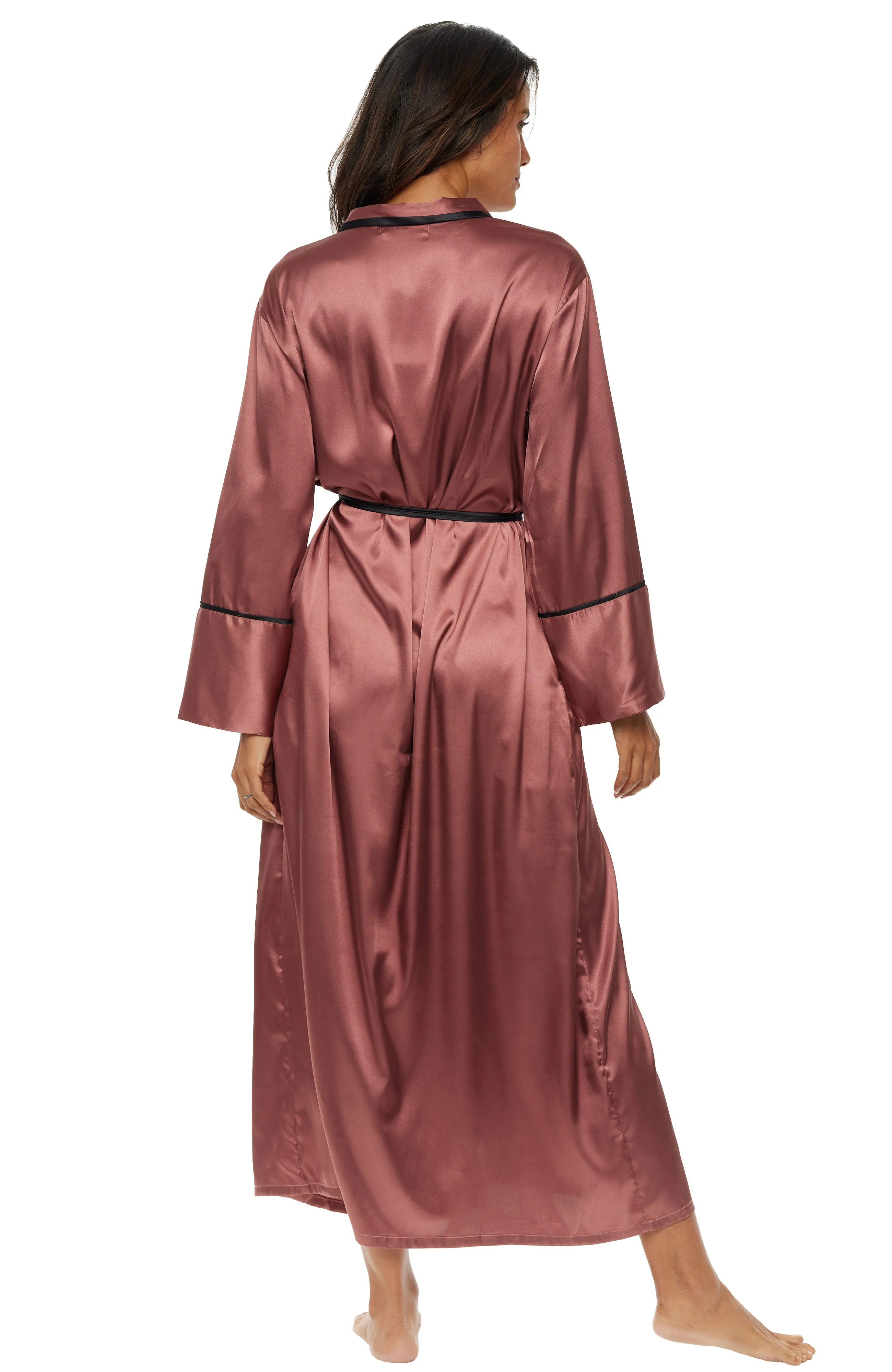 Women's Classic Waist Tie Satin Lounge Robe with Pockets