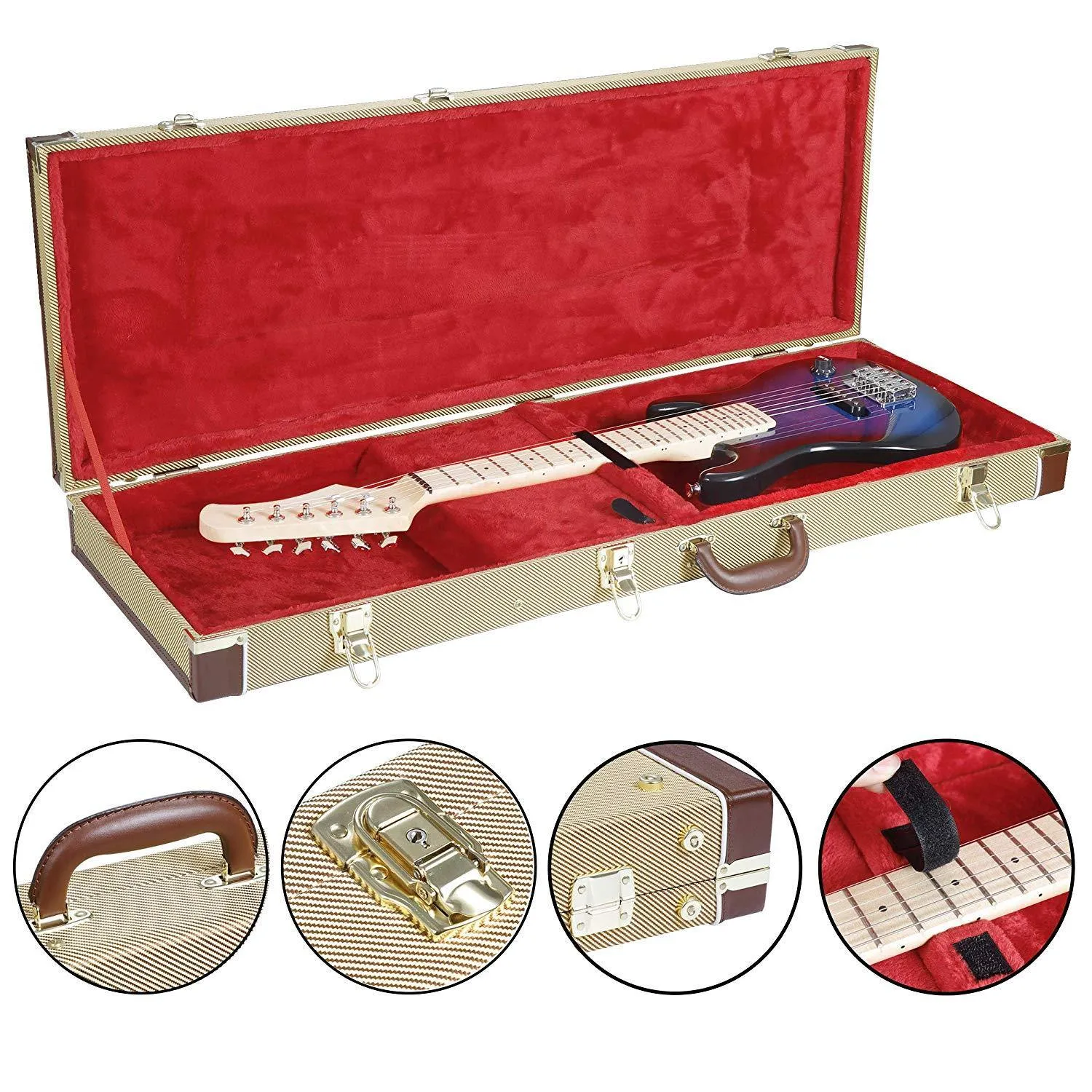 ZENY™ Hardshell Guitar Case for Strat/Tele-Gold Rectangle Shaped